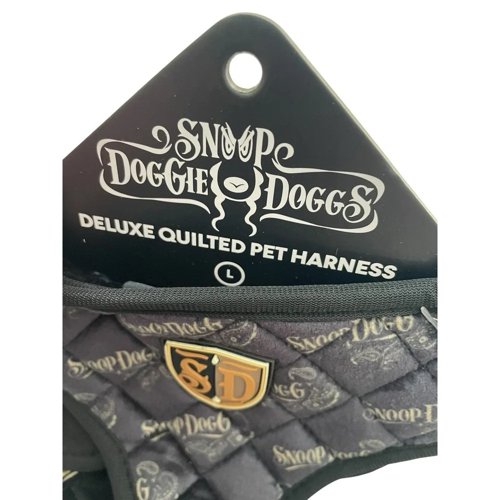 Snoop Doggie Doggs Premium Pet Quilted Harness Black Gold LARGE NEW